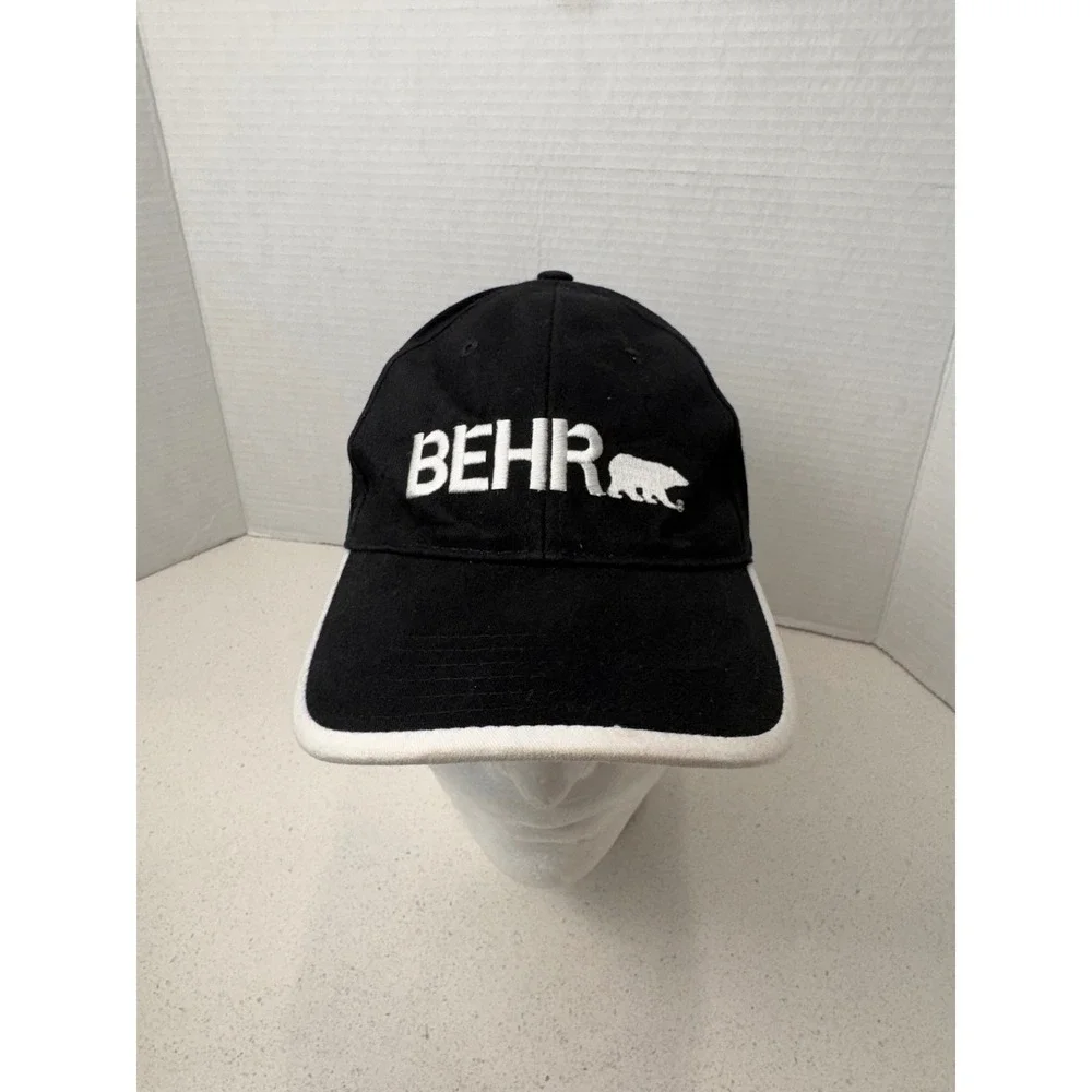 BEHR Hat Baseball Cap Embroidered Logo Adjustable Strapback Black‎ White